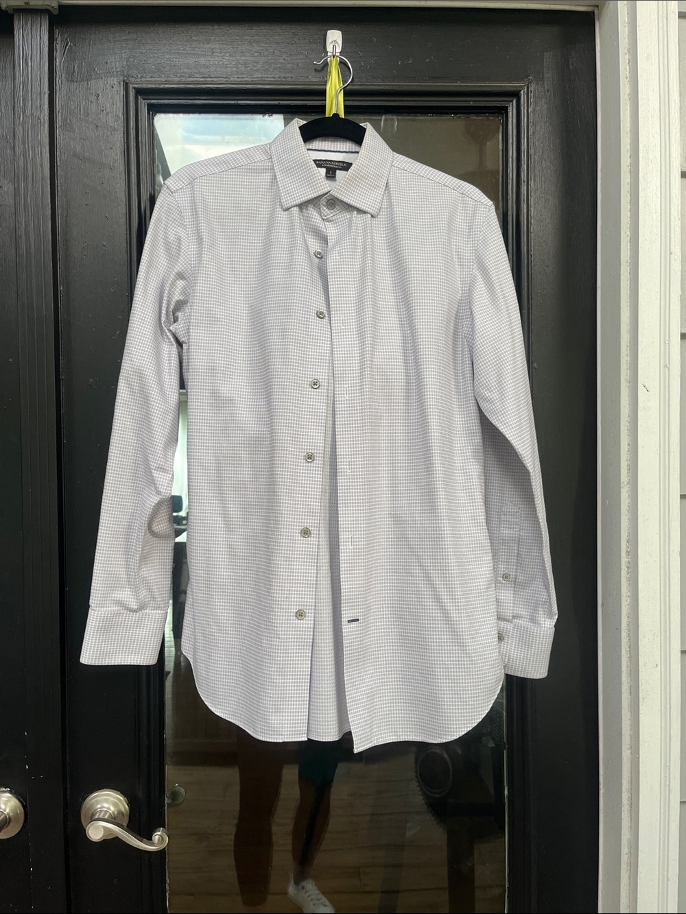 Banana Republic Men's Light Gray Micro-Check Dress Shirt